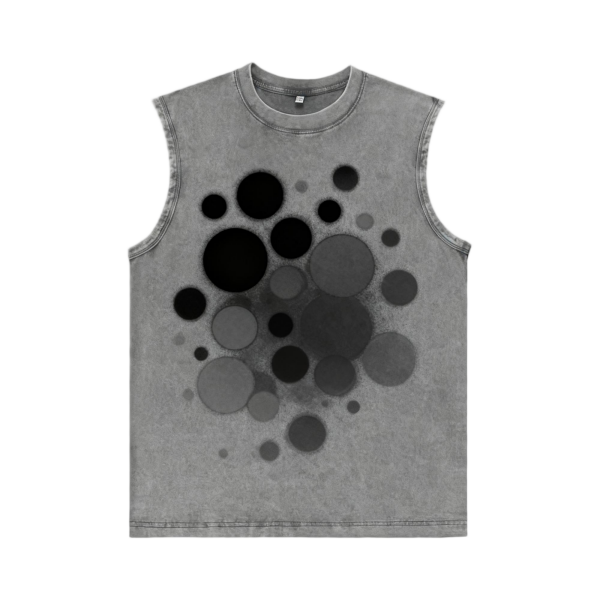 Fashionable Men's 100% Cotton Printed Tank Top: Washed Look for Outdoor Sports Wear