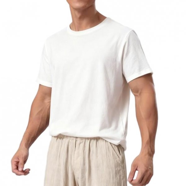 Men's White Casual Cotton Short-Sleeve T-Shirt